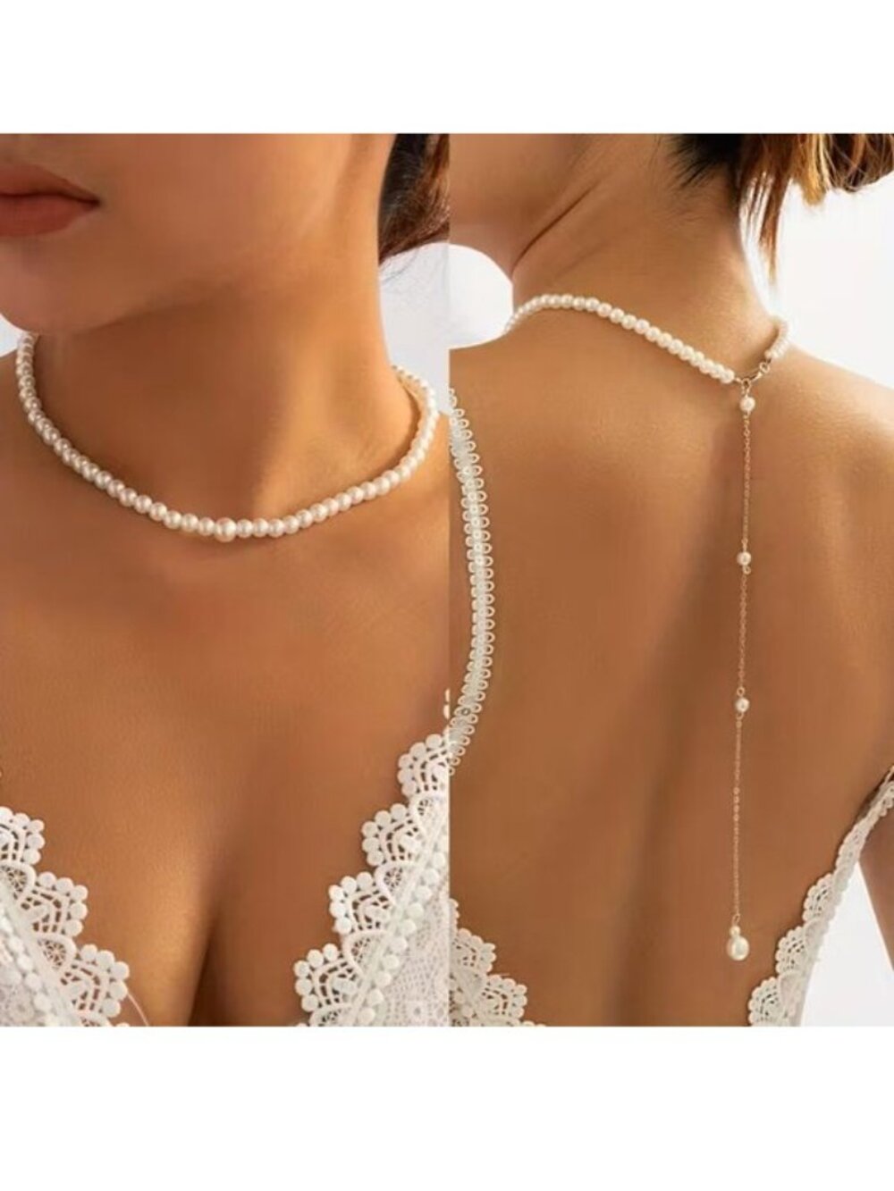 Pearl Back Body Chain Necklace Sexy Stylish Trendy Boho Hollywood Glam Tassel